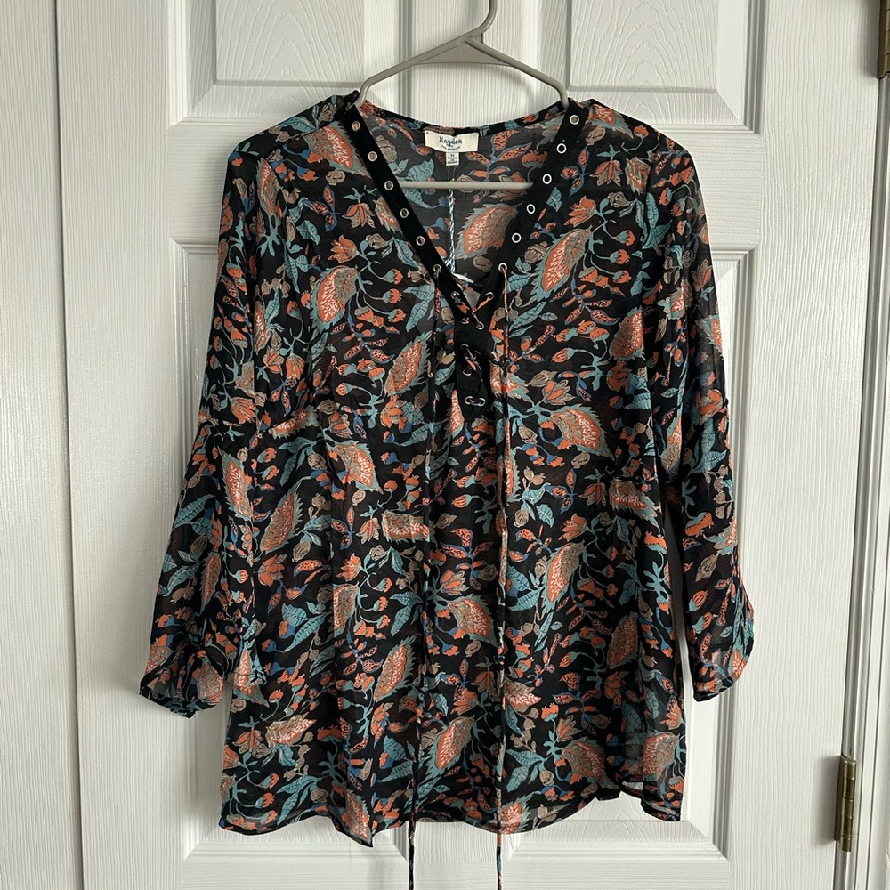 NWT Hayden Black and Orange Floral Blouse